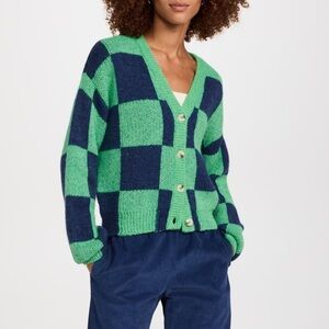 STINE GOYA Amara Cardigan Green Navy Checkered Size Medium